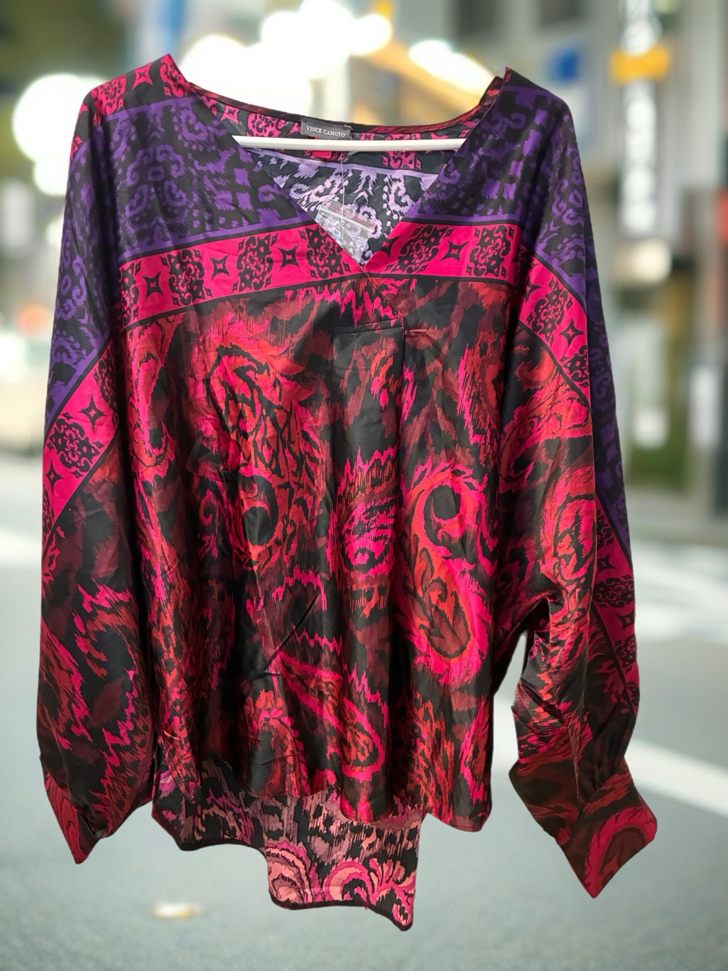 Vince Camuto Red & Purple Printed V-Neck Blouse Women’s Xl
